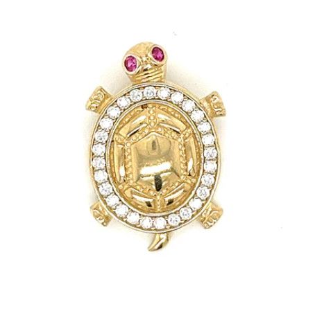 Charm, 14K Yellow Gold with CZ Turtle