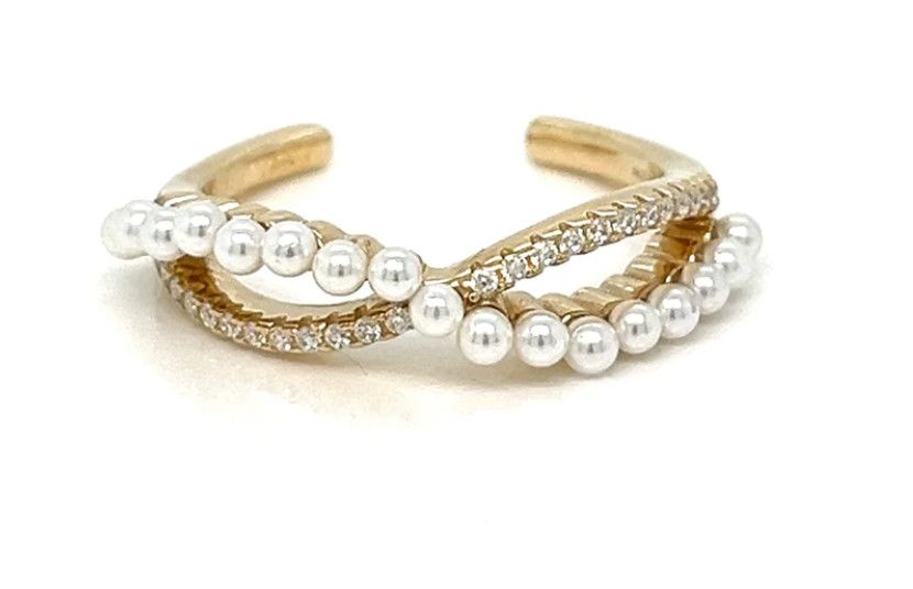 *Ring, 14K Yellow Gold Infinity with Pearls and Moissanite, Sz 6, adjustable