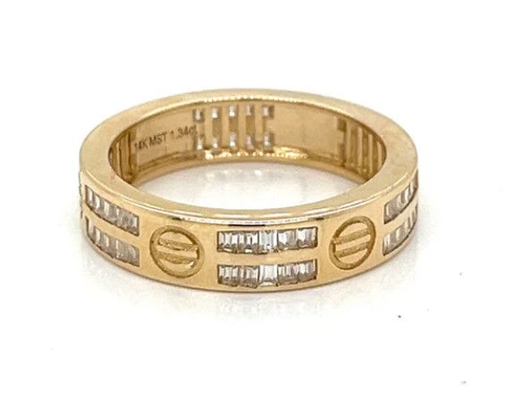 Ring, 14K Gold Band with Baguette Moisannite, 1.34 CT, Sz 8