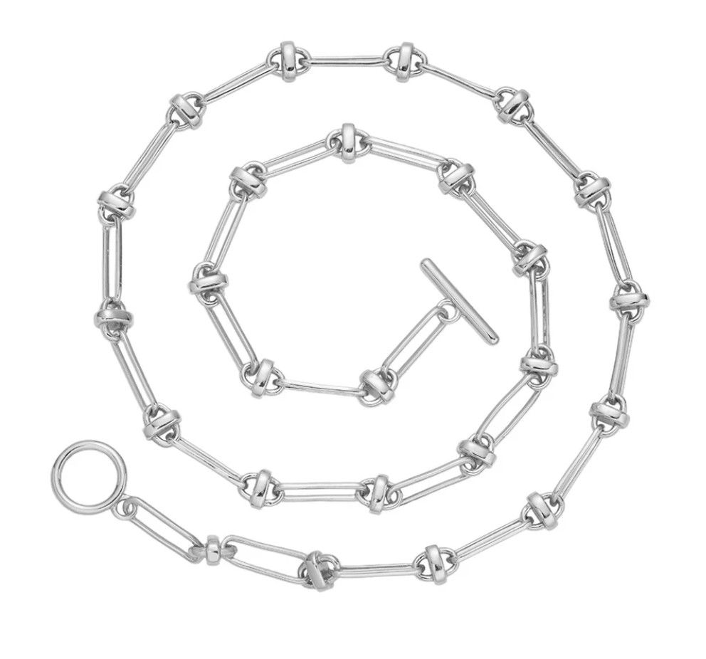 Necklace, Sterling Silver Chain, Elongated Links with Oval, Toggle Closure, 16&quot;