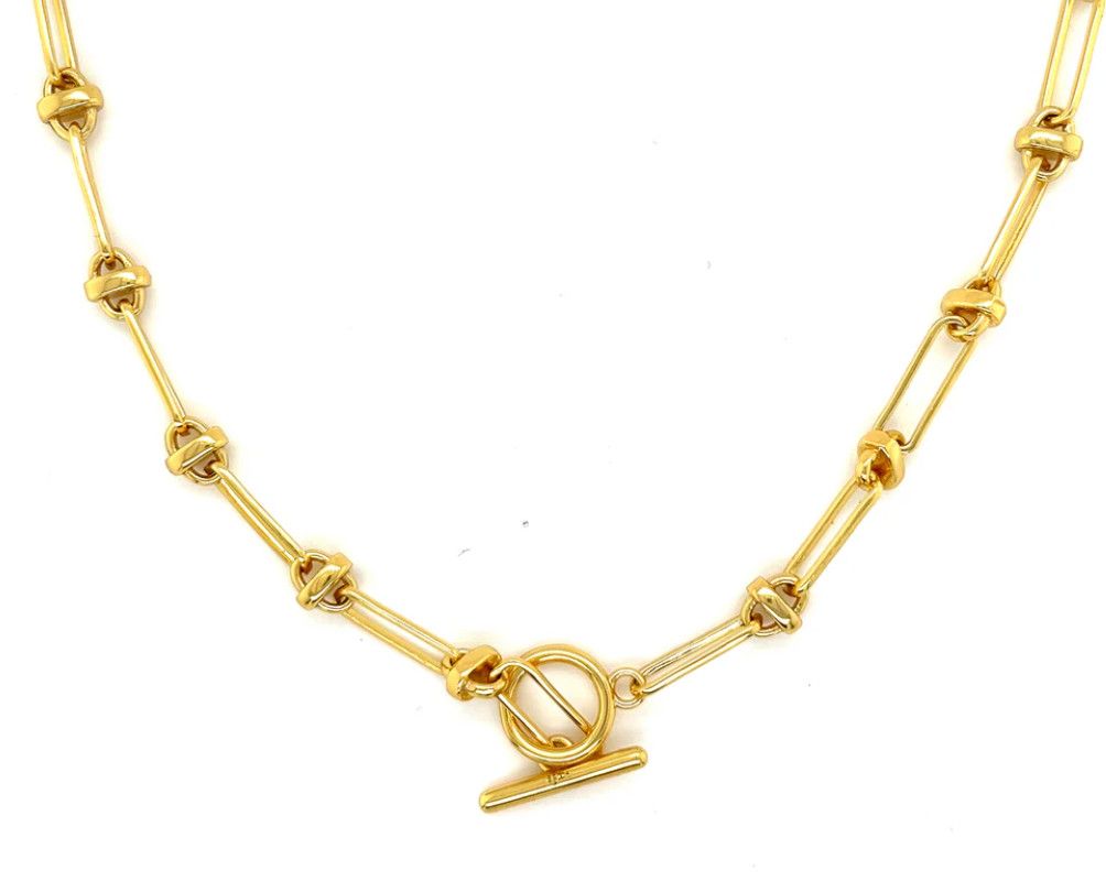 Necklace, Rhodium Plated SS Gold Tone Tiffany Style Link Chain with Toggle, 22&quot;