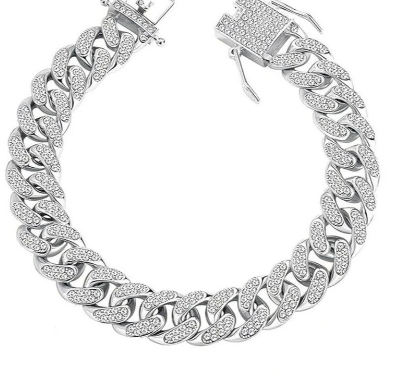 Bracelet, Silver Links with Moissonite Diamonds, 1.65 CT, 8&quot;