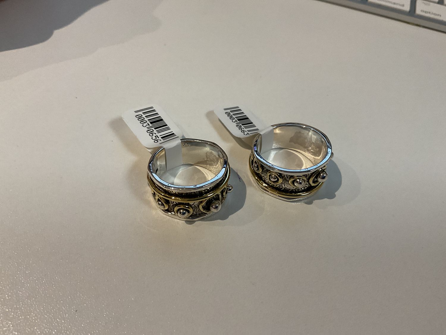 *SOLD Ring, Silver with Balls &amp; Gold Spinner, Sz 9
