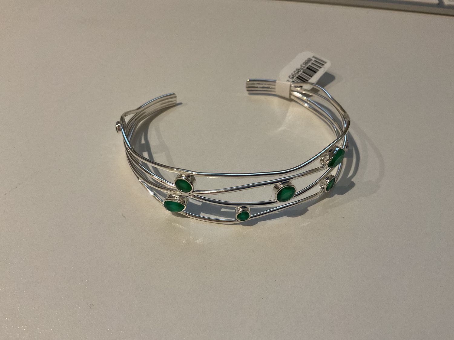 Bracelet Cuff Silver Multi-Strand Green Onyx
