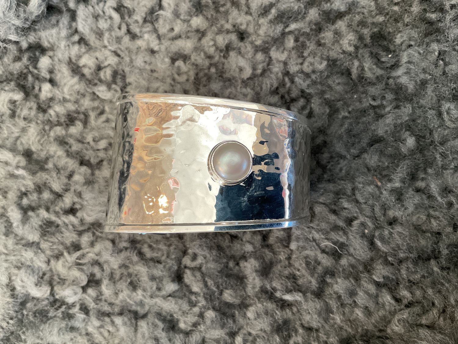 Cuff Sterling Fresh Water Pearl Hammered Asymmetric