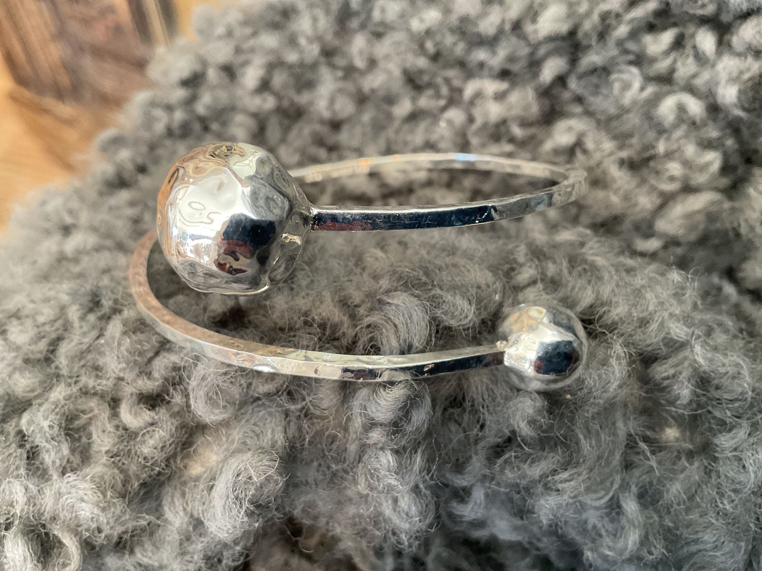 Bangle Sterling Double Sphere Adjustable