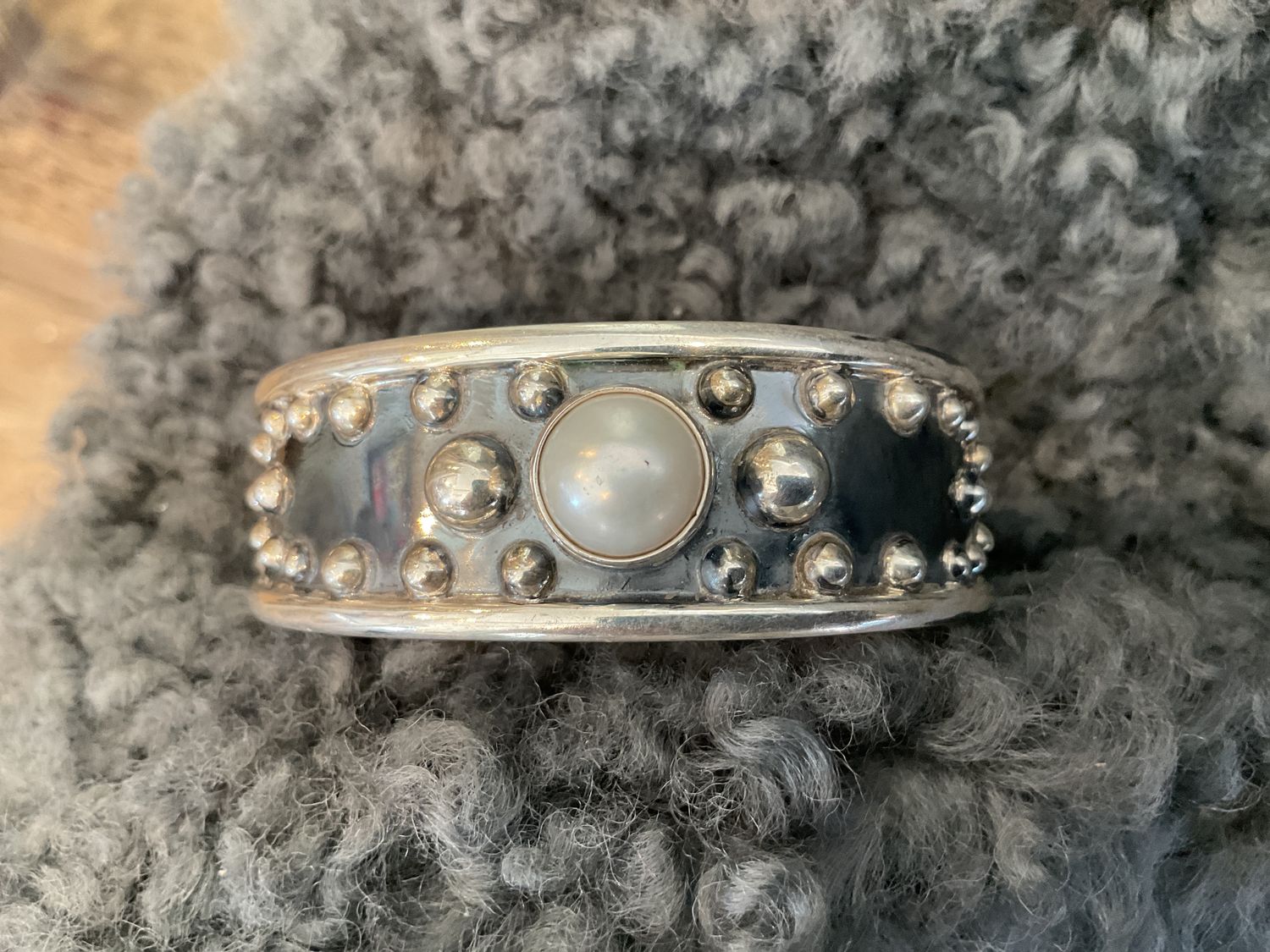 Cuff Sterling Silver Beads With Pearl Oxidized