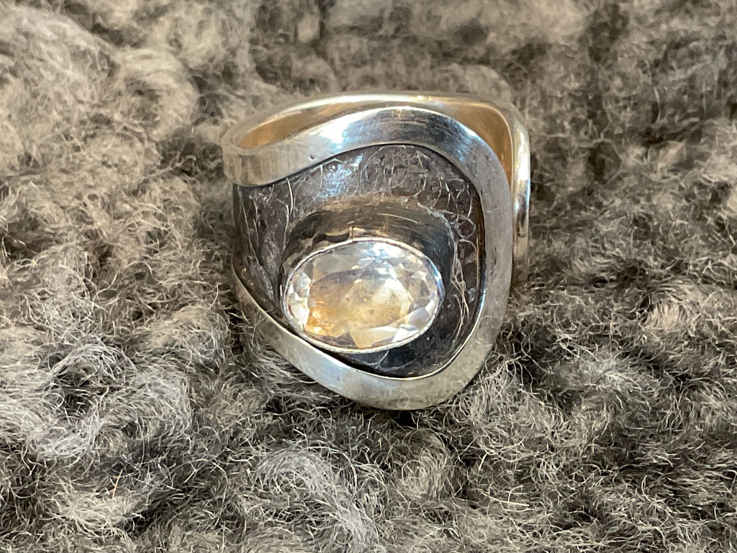 Ring Sterling Oxidized Wrap White Topaz