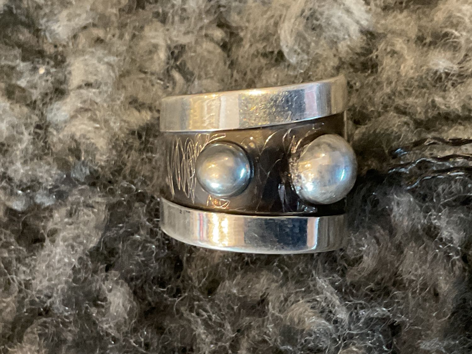 Ring Sterling Oxidized w/ Double Sphere Adjustable