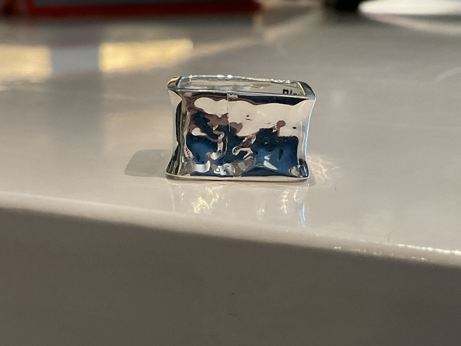 Ring Sterling Silver Square Hammered Sz 8