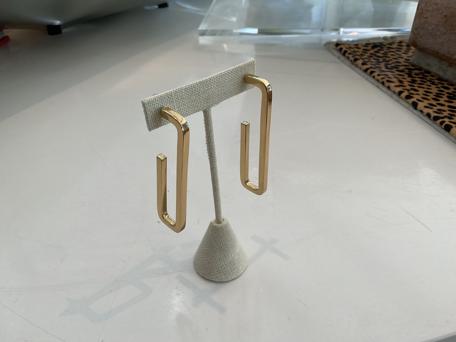 Earrings - Large Gold Tone Rectangular Hoops