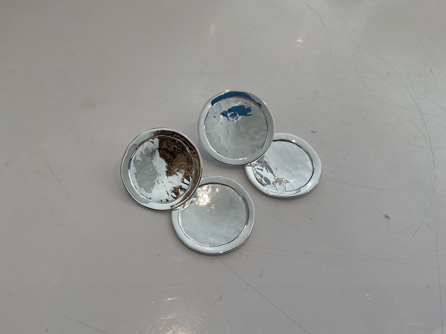 Earrings- Hammered Silver Double Disk with Post