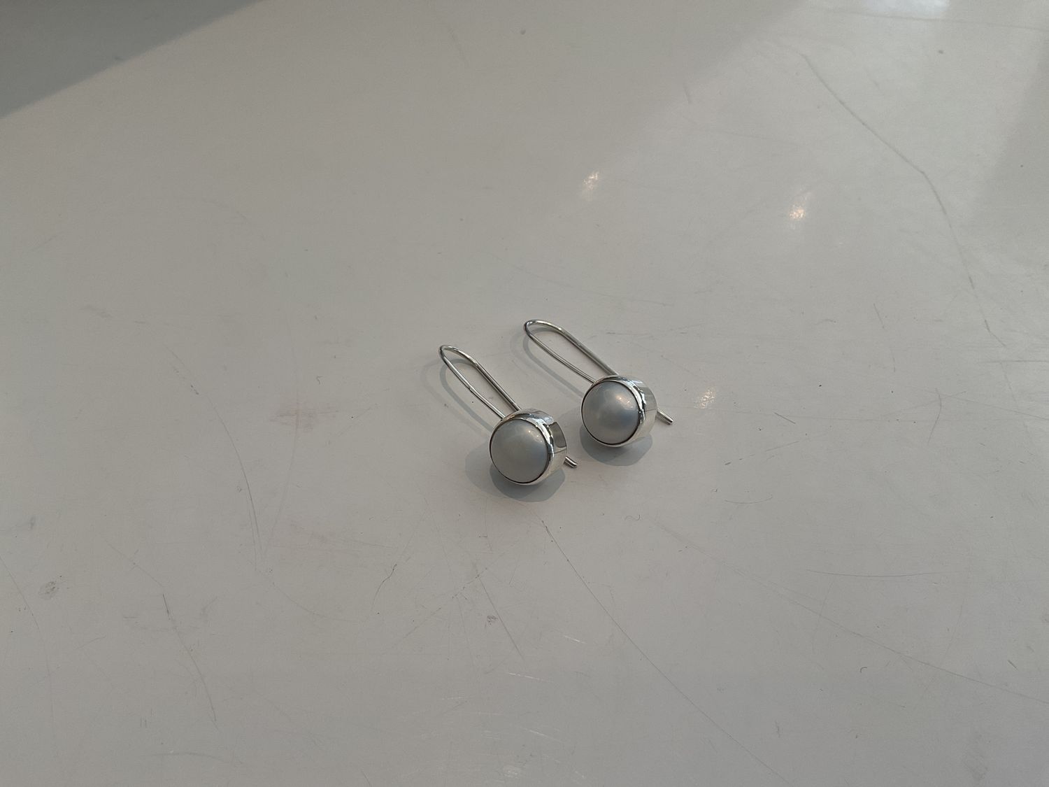 Earrings- Sterling Silver Wire With Pearl Drop