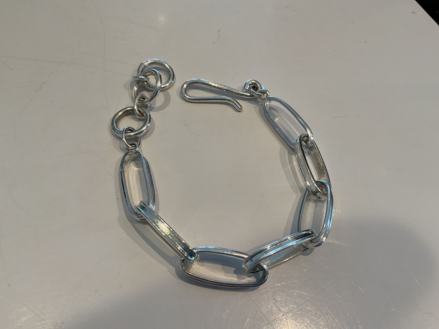 Bracelet, Sterling Silver Solid Oval Link, 7&quot; adjustable