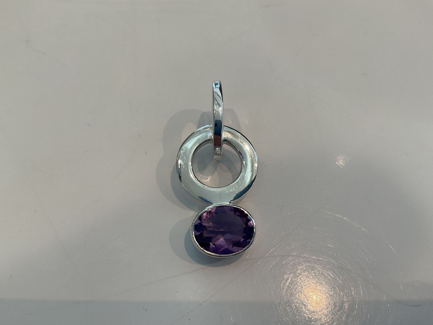 Pendant, Sterling Silver Round Drop With Round Amethyst