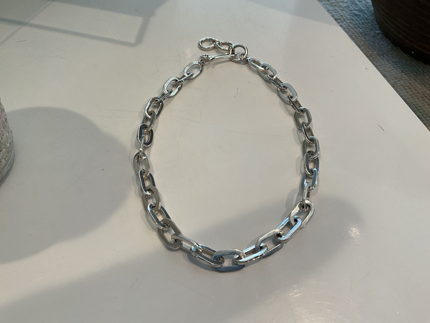 Necklace- Sterling Silver Solid Oval Links, 16&quot; Adjustable