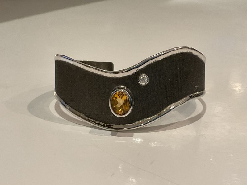 Cuff Diamond 0.3 Citrine 1.7 Sterling Oxidized &amp; Polished