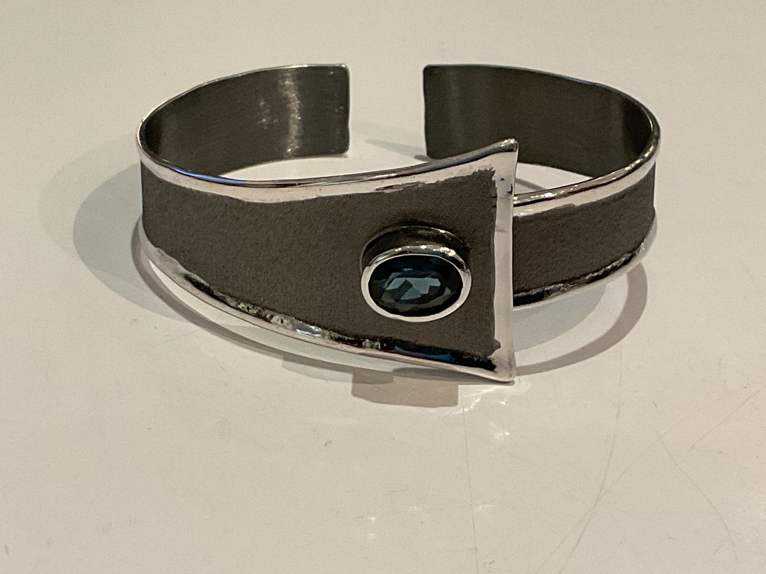 Cuff London Blue Topaz 2.5 Sterling Oxidized &amp; Polished Asymmetric
