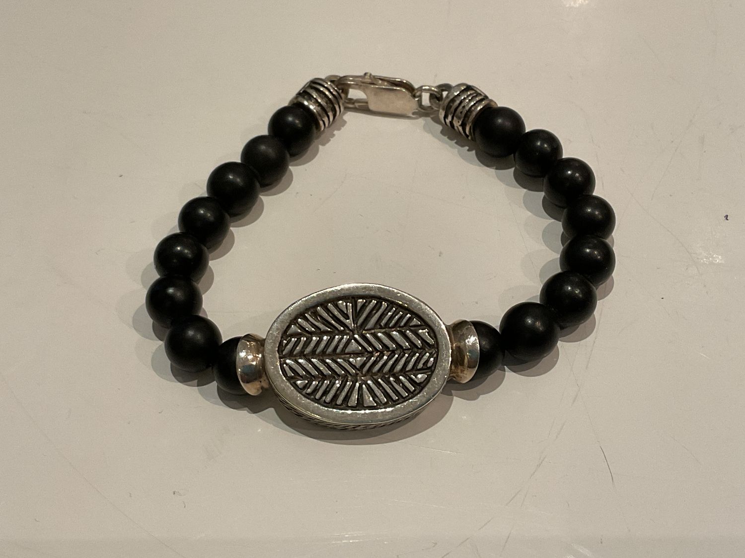 Bracelet Onyx Bead Sterling Silver Centerpiece &amp; Accents