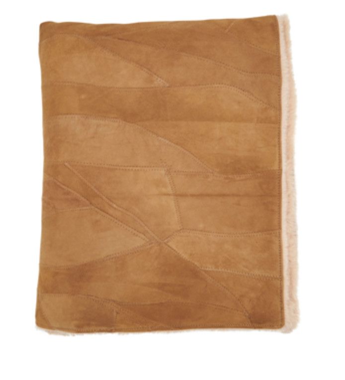 Throw, Patchwork Leather, Camel, 50&quot; x 60&quot;