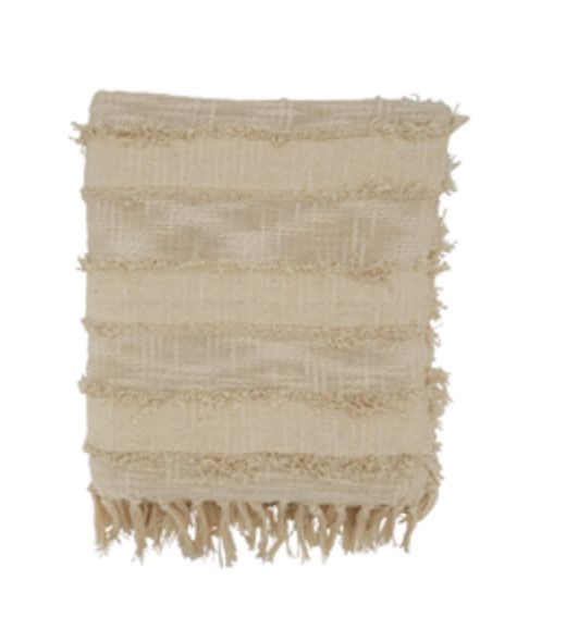 Throw, Fringed Stripe Pattern, Natural Color, 100% Cotton, 50&quot; x 60&quot;