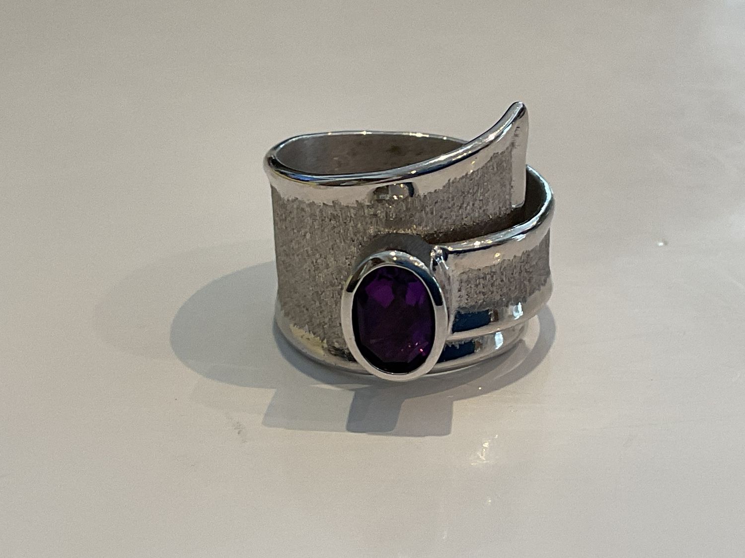 Ring Amethyst 1.7 Sterling Brushed Small Buckle