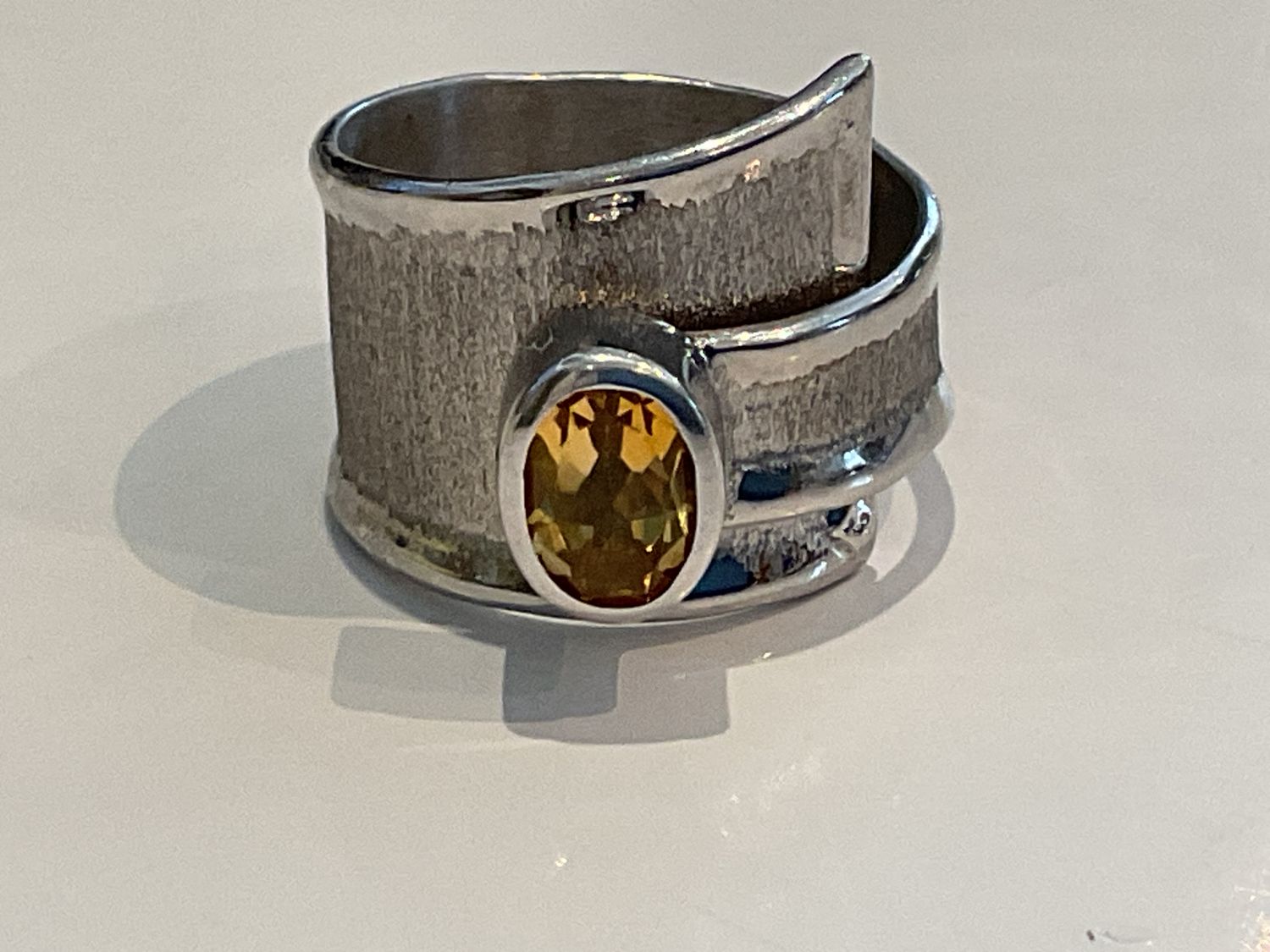 Ring Citrine 1.7 Sterling Brushed Small Buckle