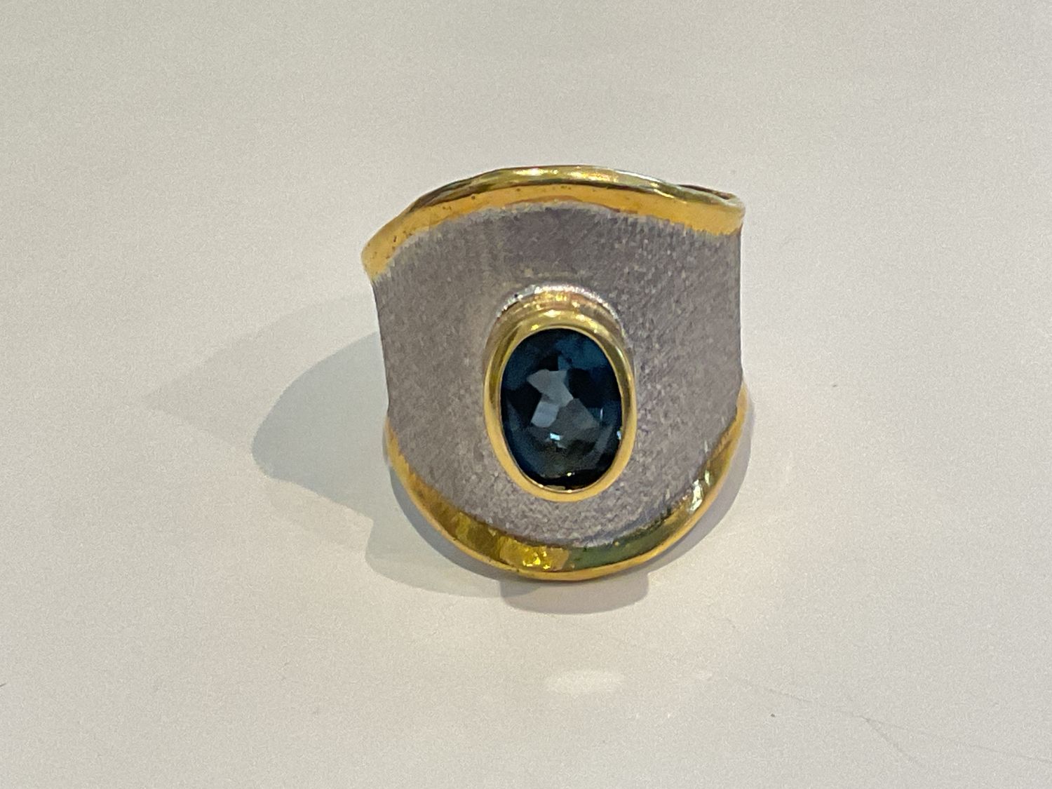 Ring London Blue Topaz 1.75 Sterling Brushed &amp; 24k YG Overlay Dome