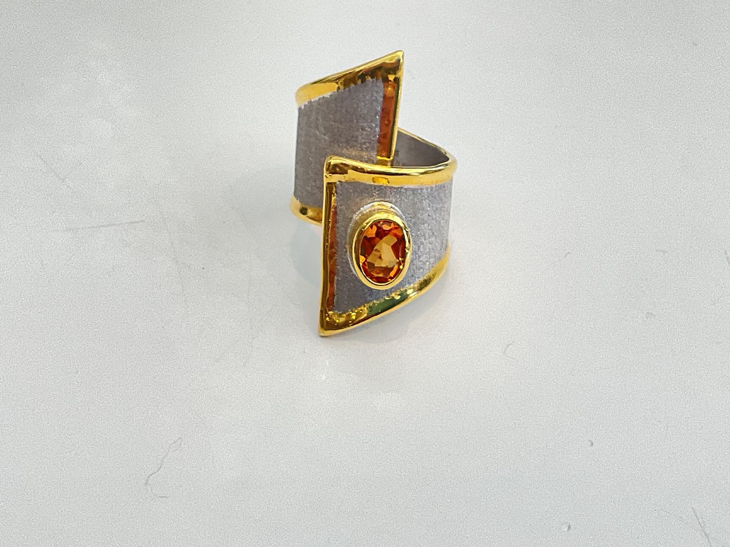 Ring Citrine 1.75 Sterling Brushed &amp; 24k YG Overlay Asymmetric