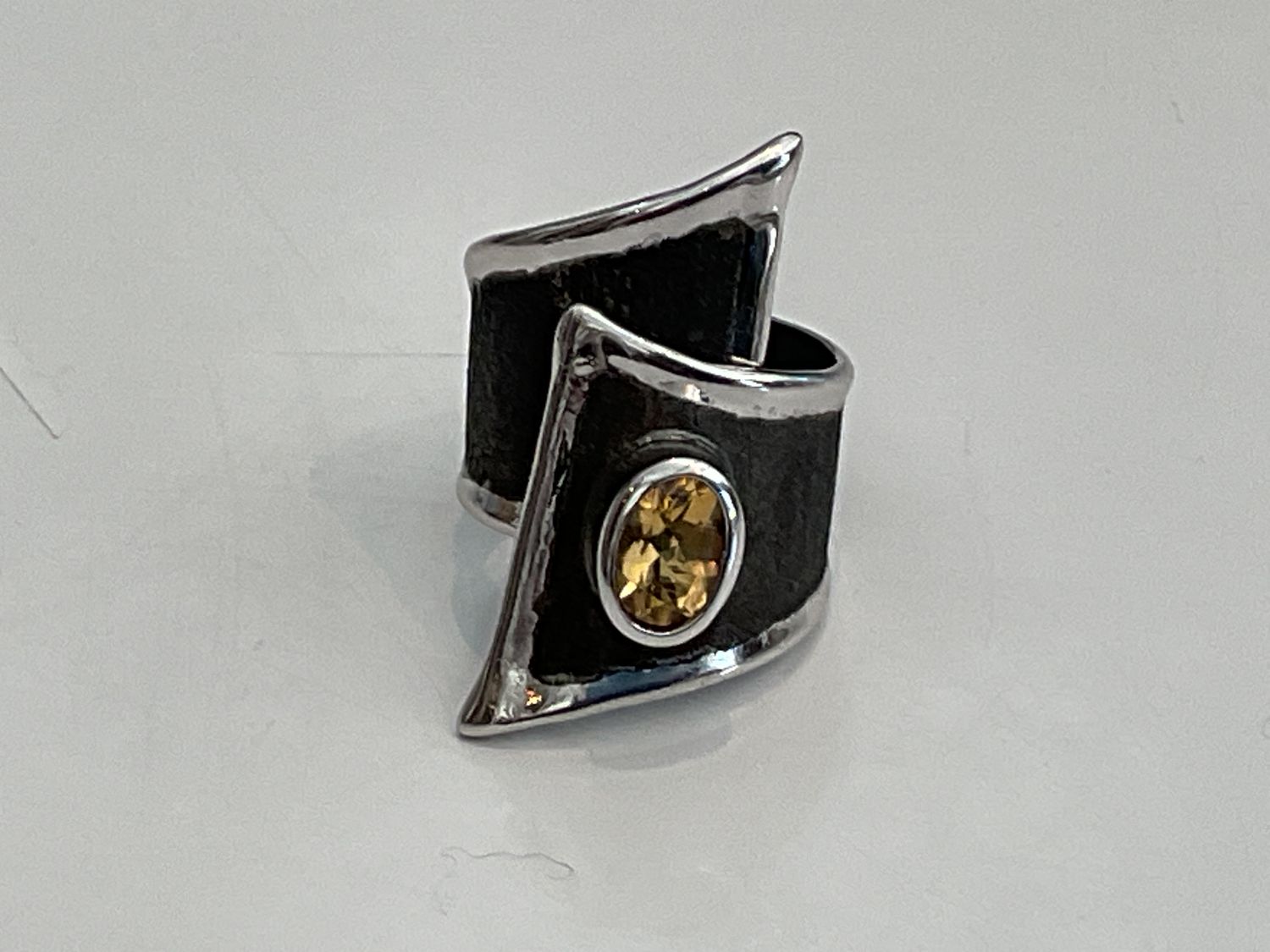 *SOLD Ring Citrine 1.75 Sterling Oxidized Asymmetric Adjustable