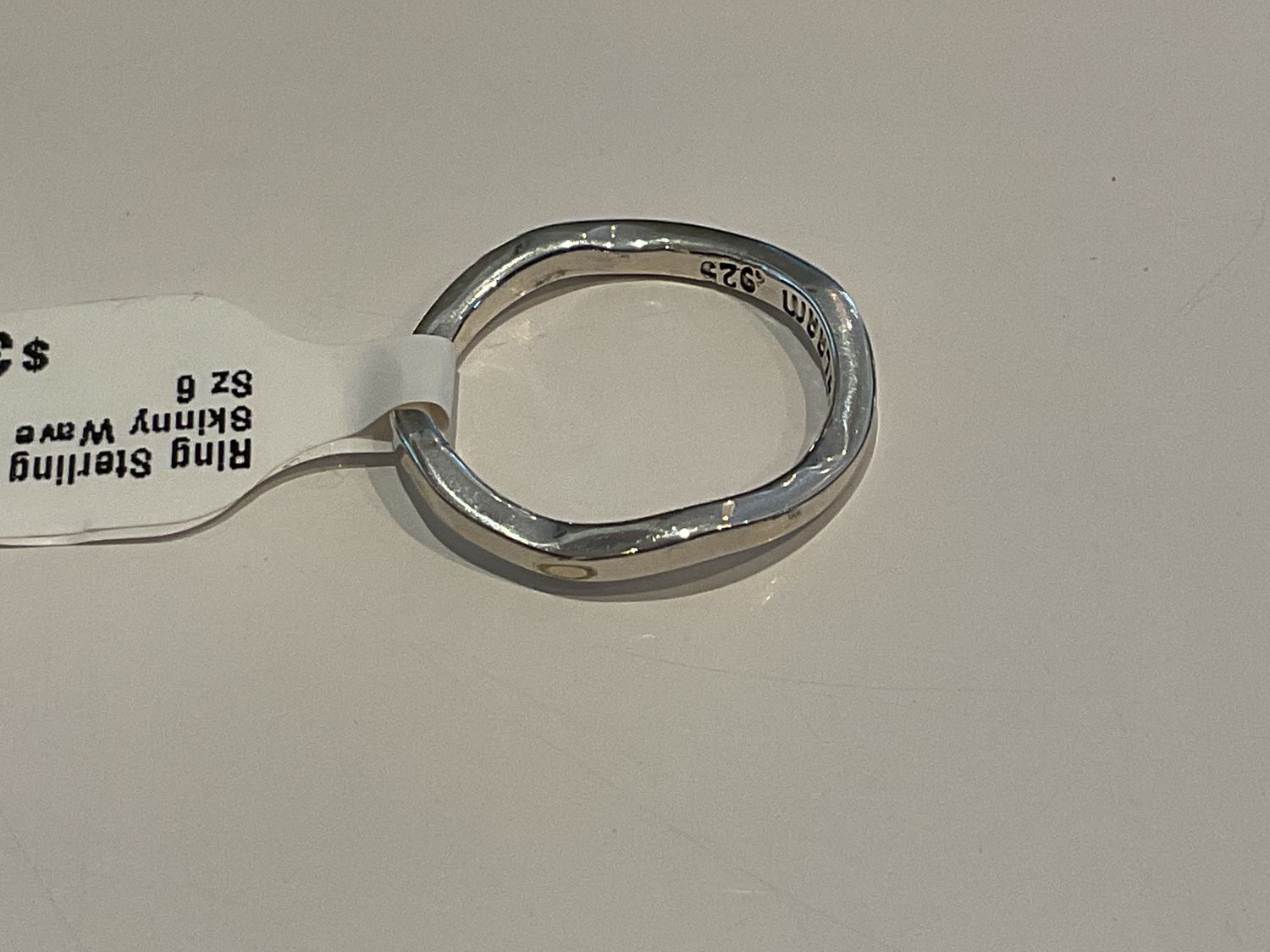 Ring Sterling Silver Skinny Wave Band, Sz 6