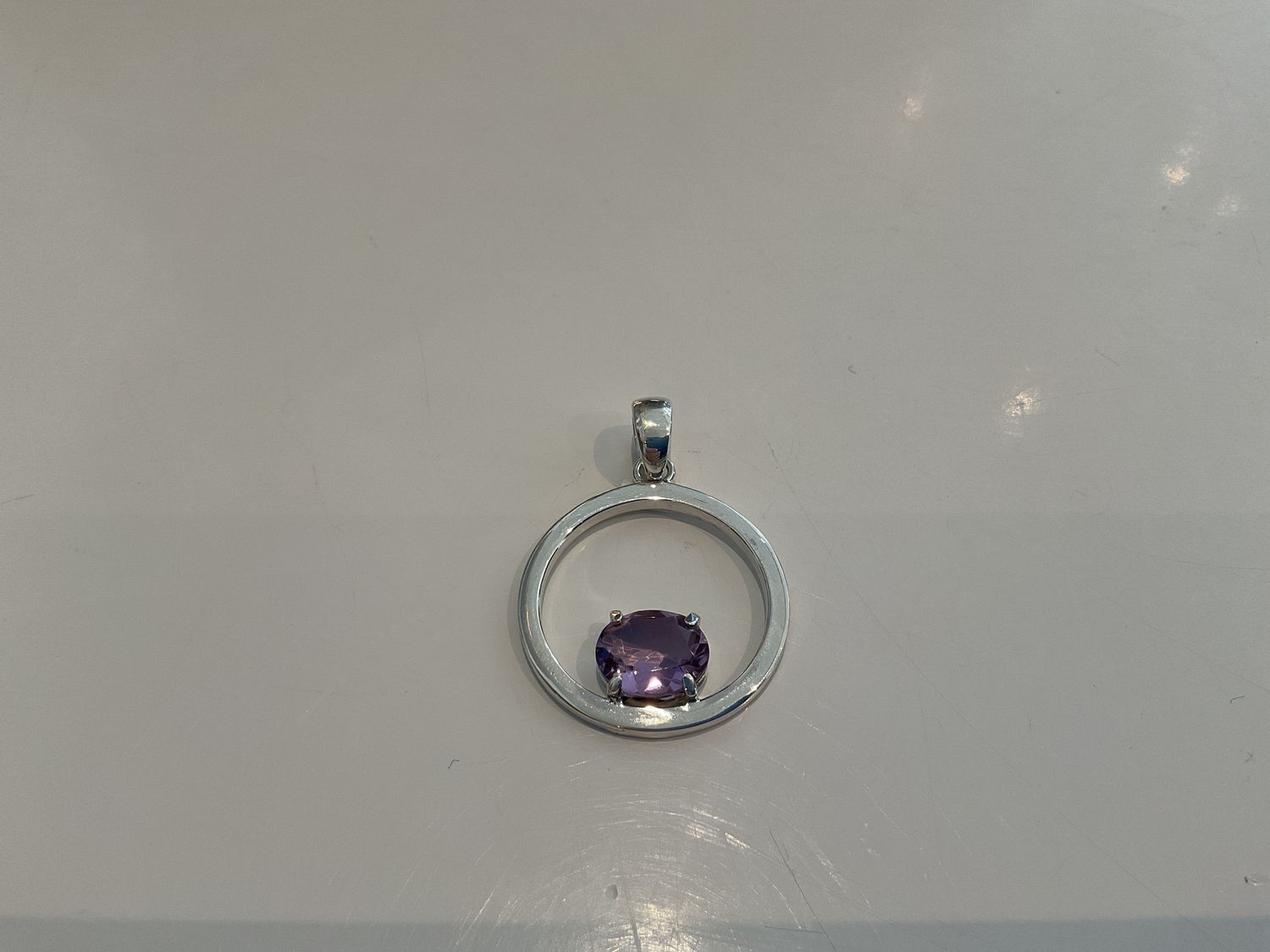 Pendant, Sterling Silver Circle with Oval Amethyst