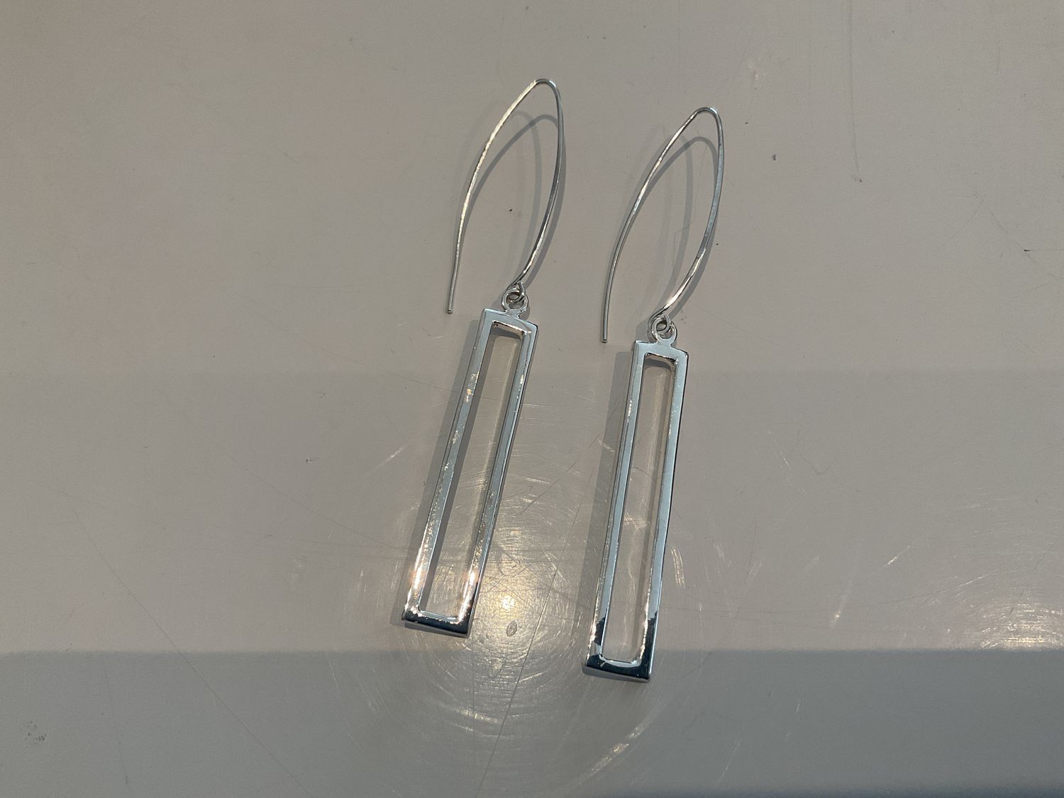 Earrings, Sterling Silver Polished Long Rectangle on Wire,3.5”