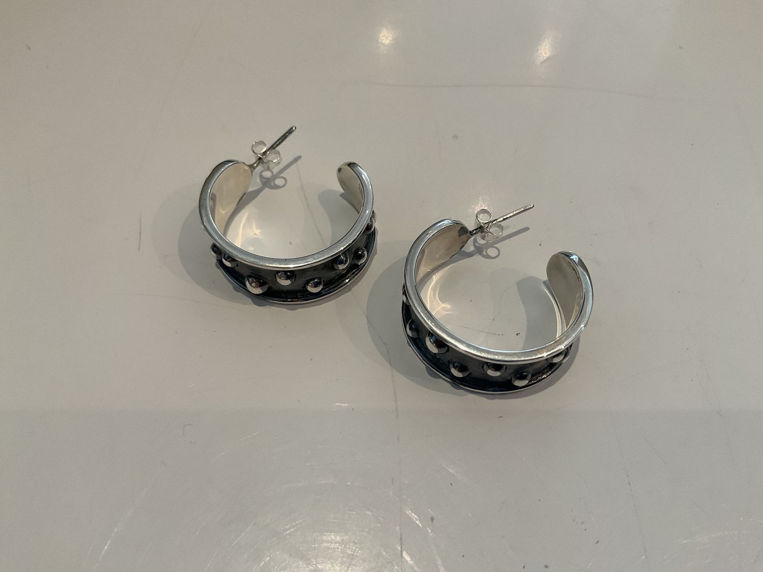 Earrings, Sterling Oxidized Silver Hoop with Dots