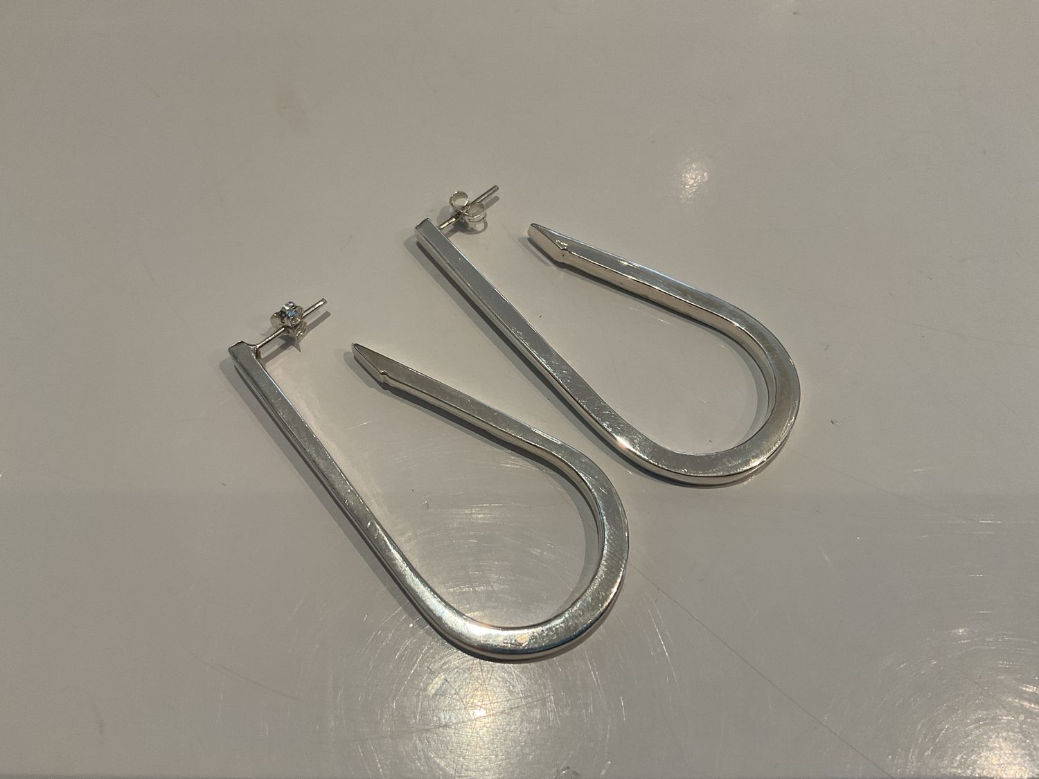 Earrings, Sterling Silver Long Oval Hoop, 2.25”