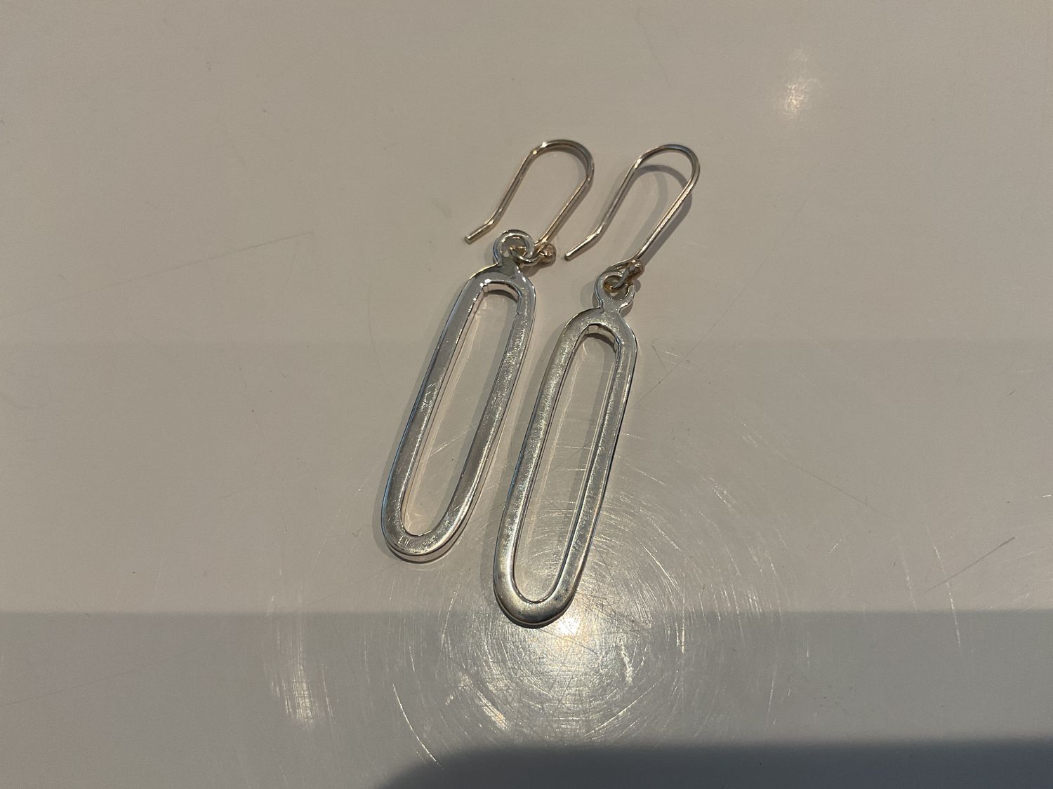 Earrings, Sterling Silver Elongated Oval, Sm, 2&quot;