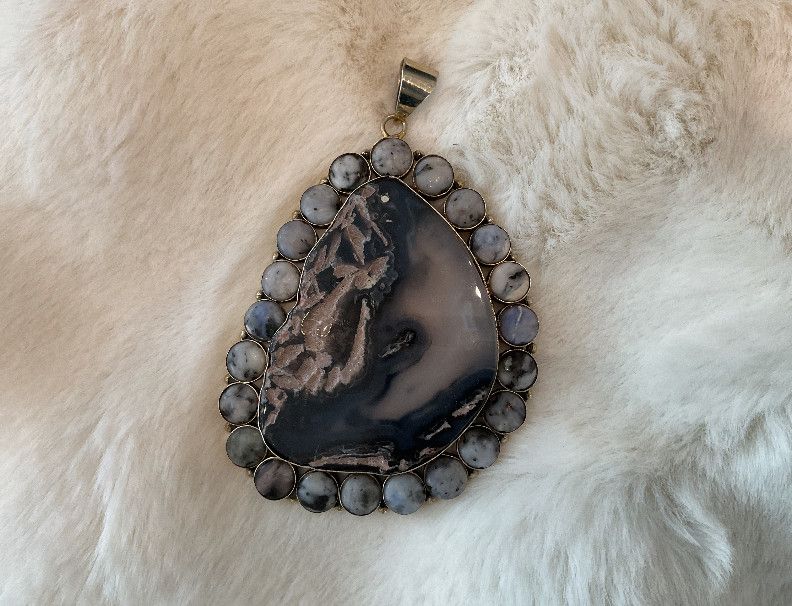 Pendant, Large Smoky Quartz Grey and Sterling Organic Teardrop, Statement Piece