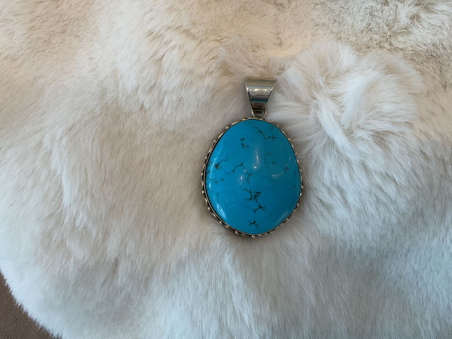 Pendant, Large Oval Turquoise &amp; Sterling Statement Piece
