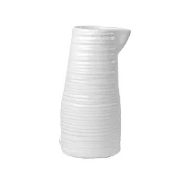 Handmade White Ceramic Vase/Pitcher with Linear Pattern