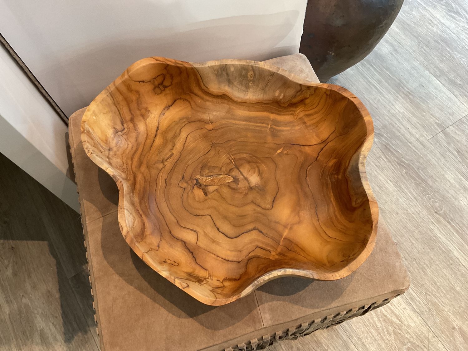 Natural Teak Bowl Organic Floral Shape, 16&quot; x 13&quot;