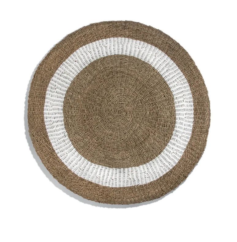 Round Seagrass Mat, Natural with White Border, 59&quot; D