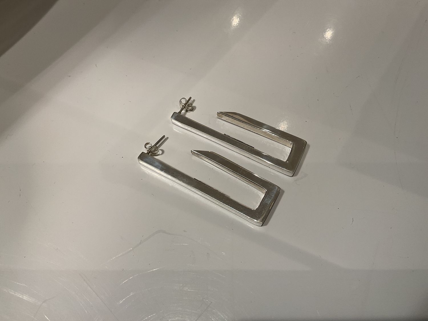 Earrings, Sterling Silver Rectangle Hoop