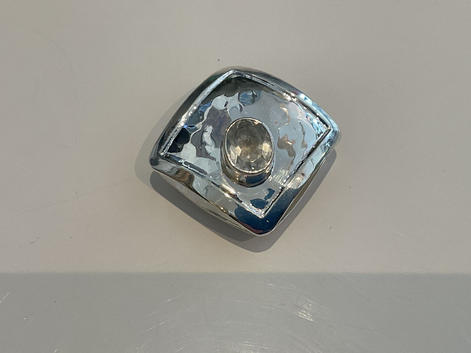 Pendant White Topaz Sterling Hammered Pillow