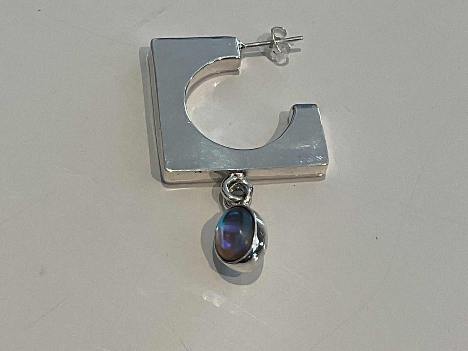Earrings Cut Out Sterling Square w/ Moonstone drop