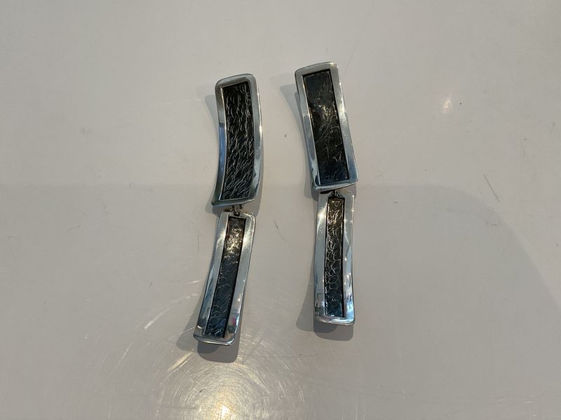 Earrings Sterling Double Rectangle Oxidized Center