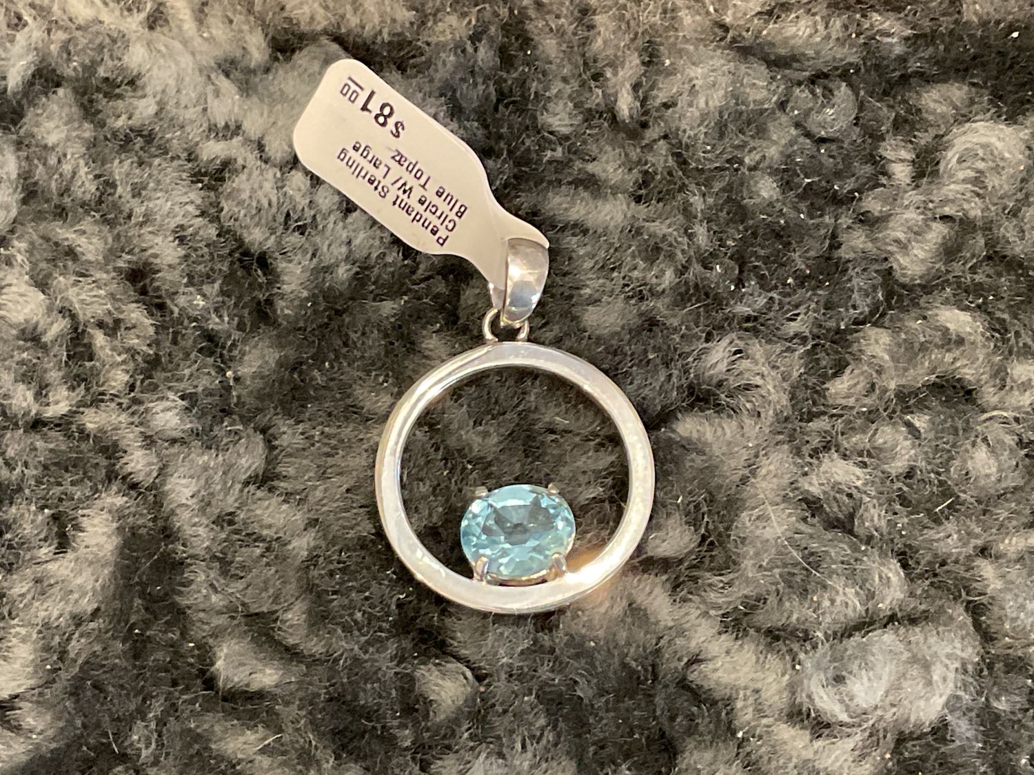 Pendant Sterling Circle W/ Large Blue Topaz