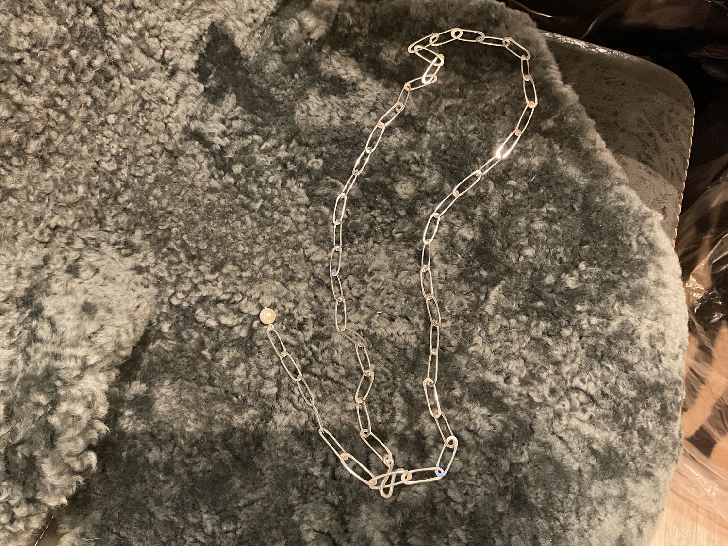 Necklace Sterling Silver Paperclip w/ Fresh Water Pearl