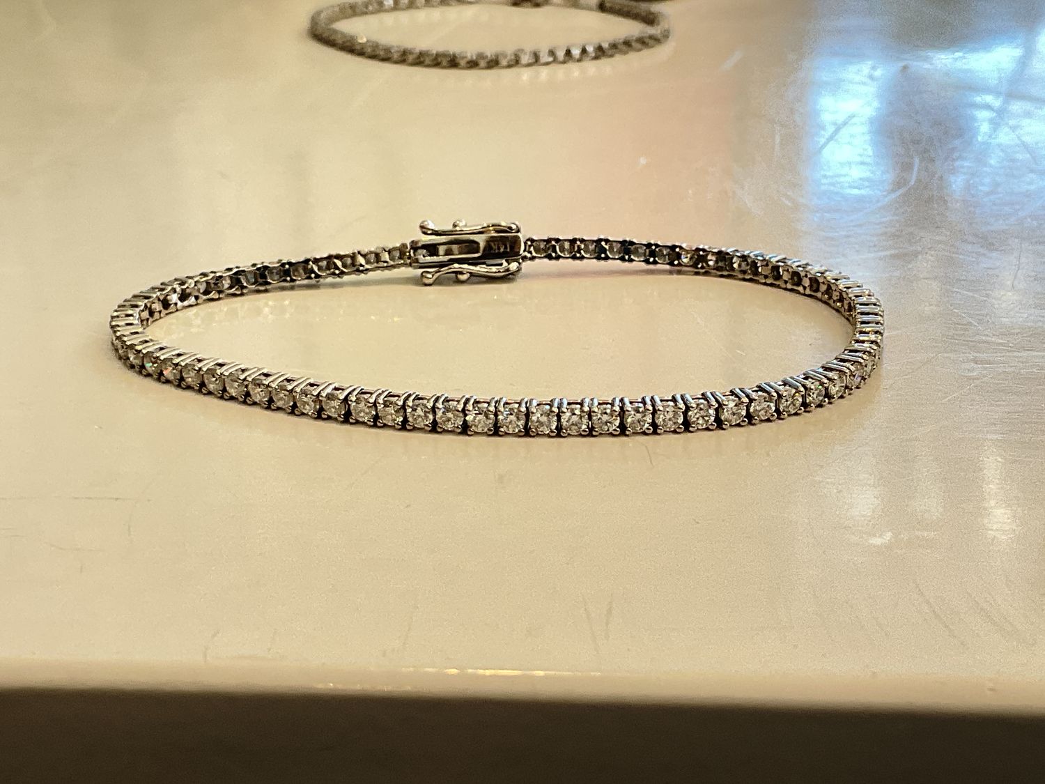 Lab Diamond Tennis Bracelet 14 K WG 2.9C Colorless E/F Clr VS+ 7&quot;