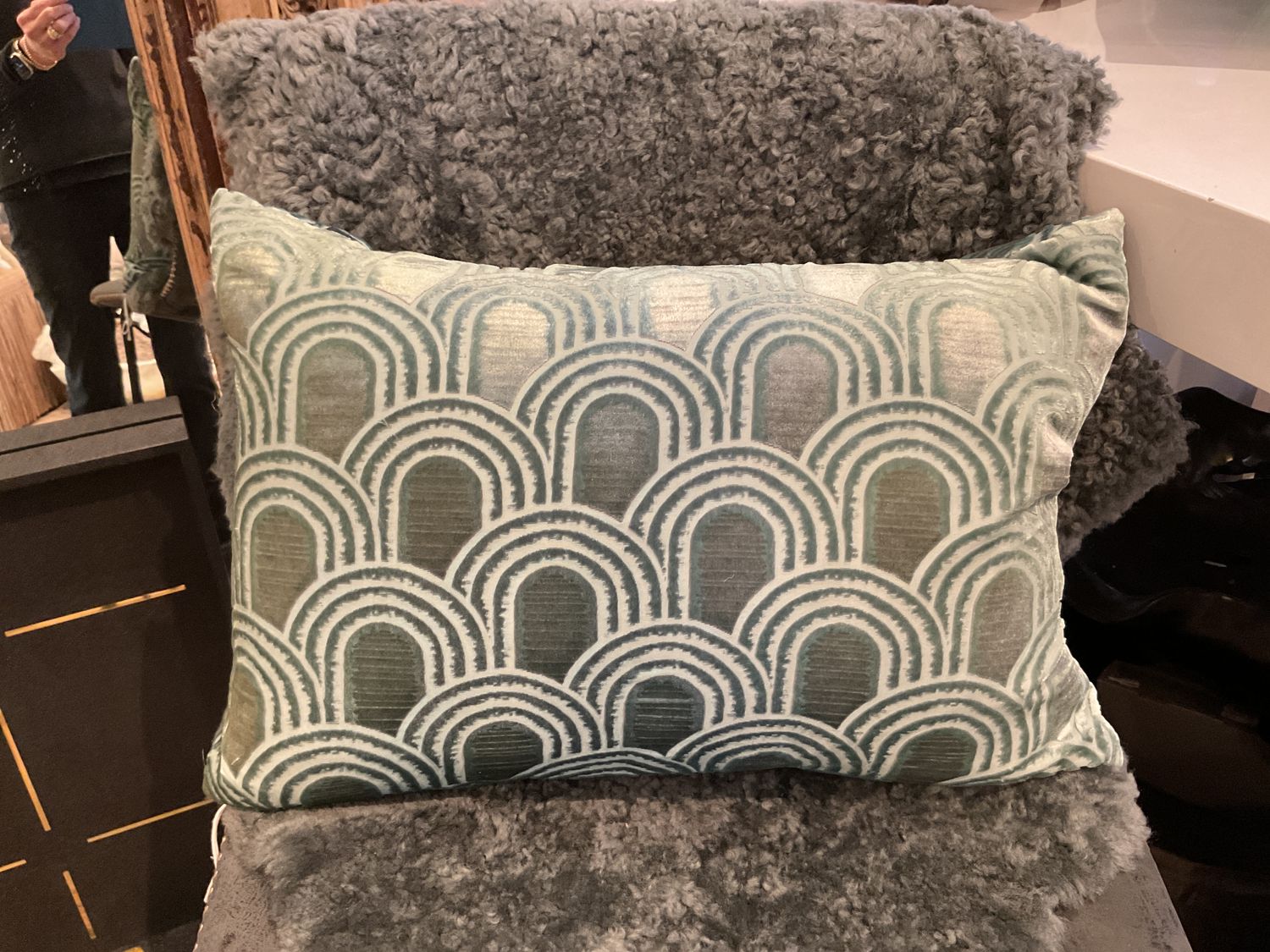 Pillow Lumbar Velvet Loop Burnout Sage 14x20 Deco Arch Design