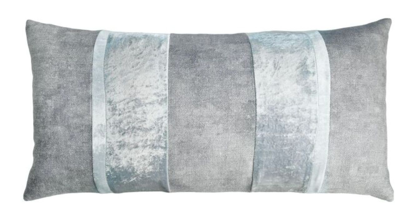 Pillow, Lumbar Striped Soft Blues/Lt Grey, with Velvet, 12&quot; x 24&quot;